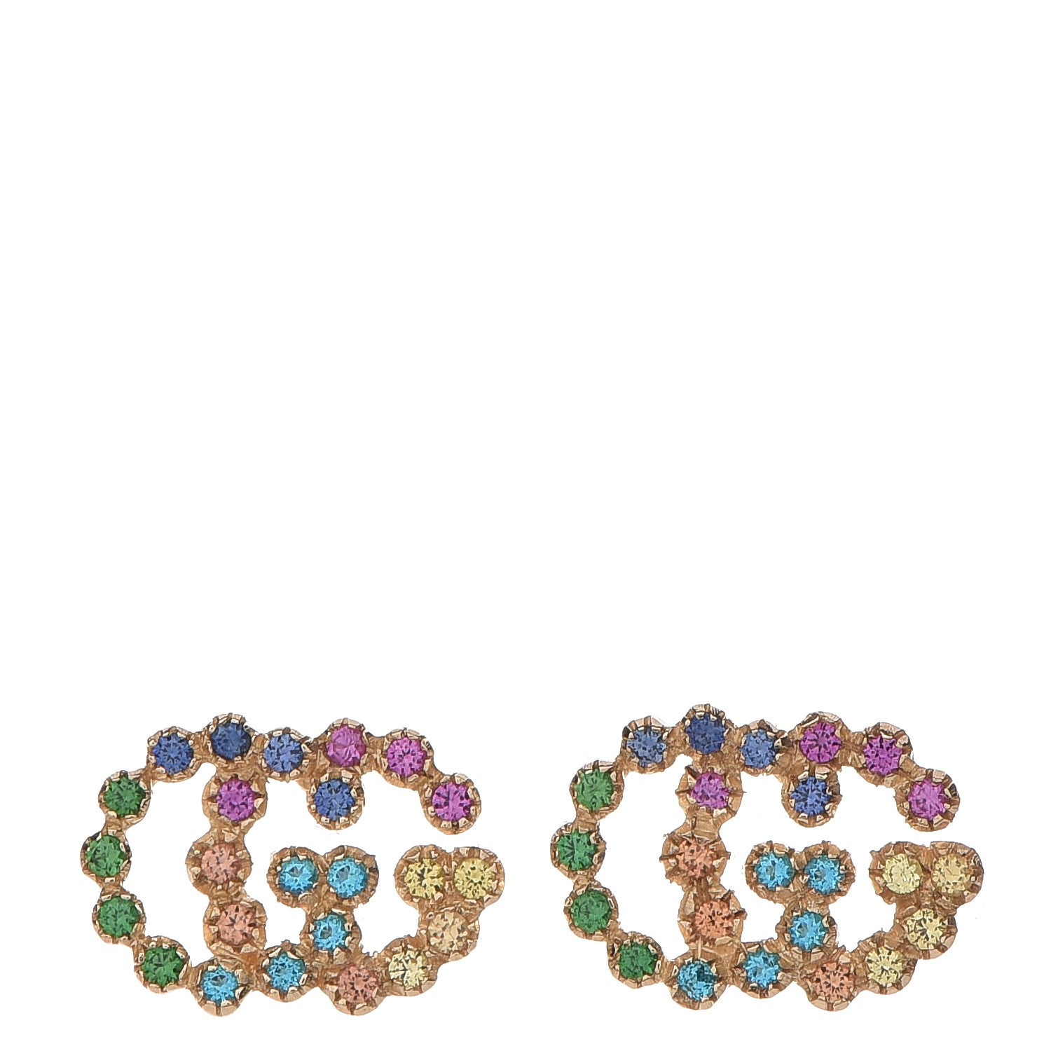 Gucci 18K Yellow Gold Paraiba Topaz Tzavorite Sapphire Double G Studs 1 of 5