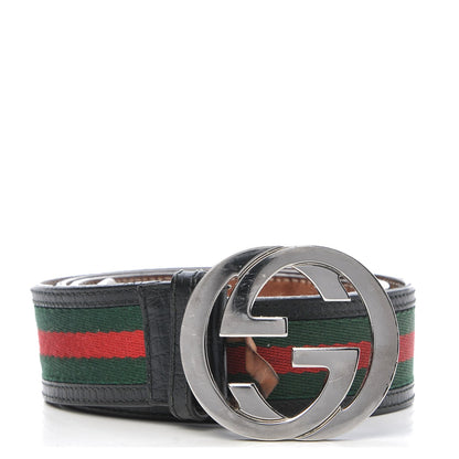 Gucci Calfskin Web Interlocking G Belt 105 42 Black 1 of 6