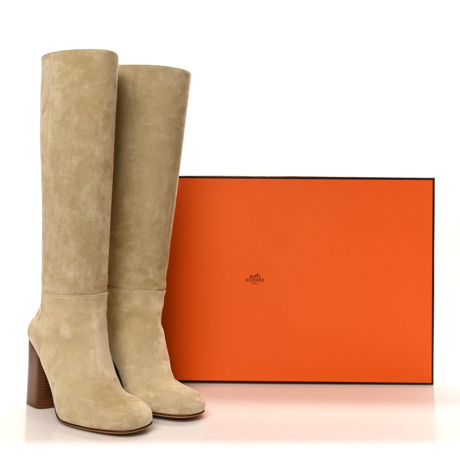 Hermes Suede Calfskin Lisiere 90 Boots 37 Beige Lin 9 of 9