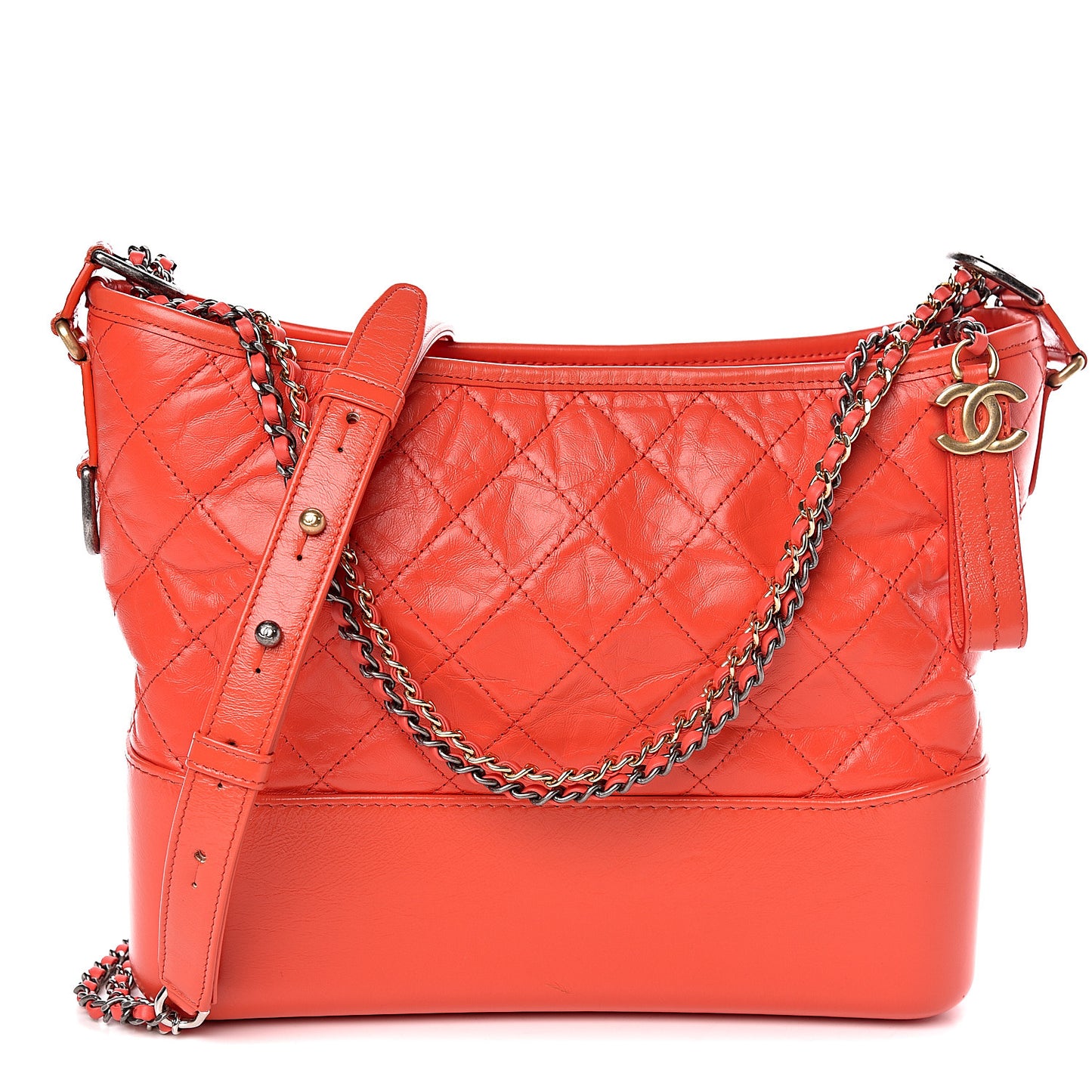 Aged Calfskin Quilted Medium Gabrielle Hobo Red