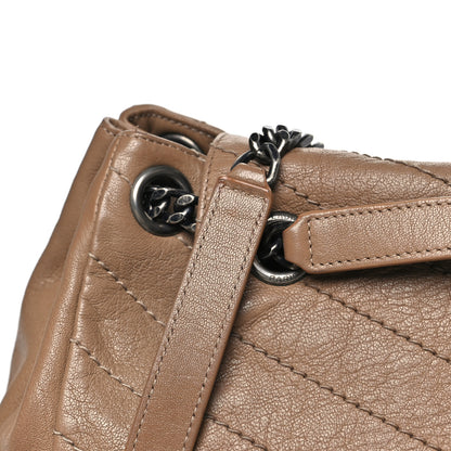 Saint Laurent Pebbled Lambskin Chevron Monogram Large Nolita Beige 12 of 13