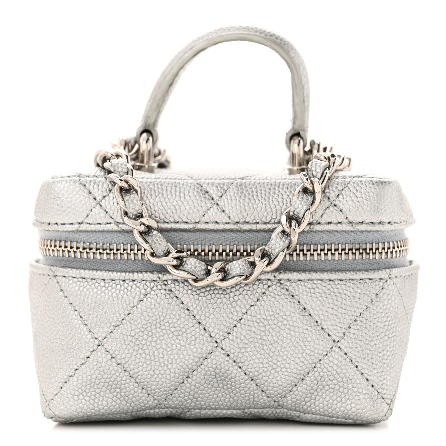 Chanel Metallic Caviar Quilted Mini Top Handle Vanity With Chain Silver 1 of 10