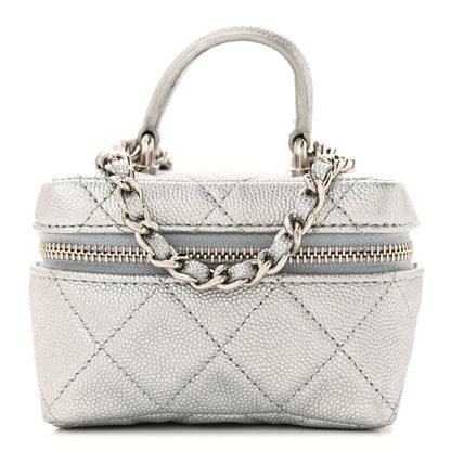 Chanel Metallic Caviar Quilted Mini Top Handle Vanity With Chain Silver 1 of 10