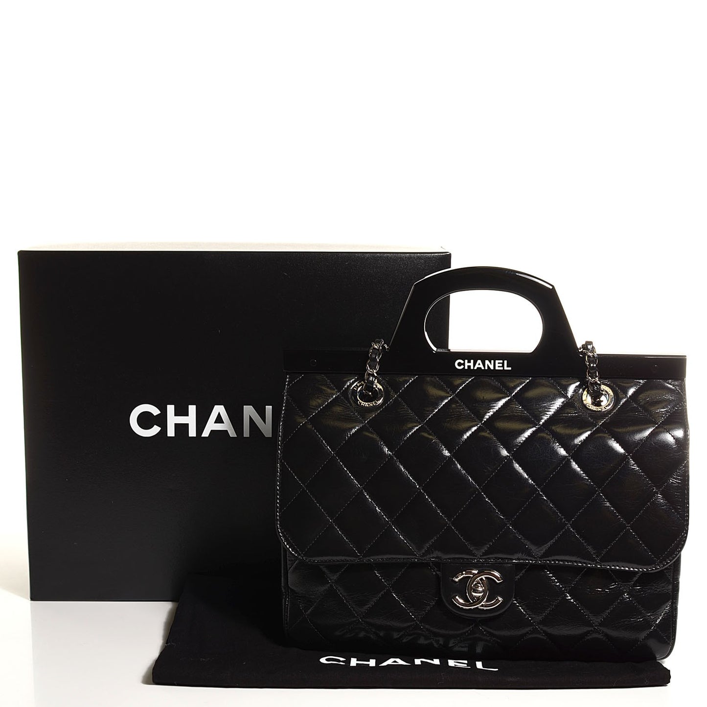 Glazed Calfskin Small CC Delivery Tote Black