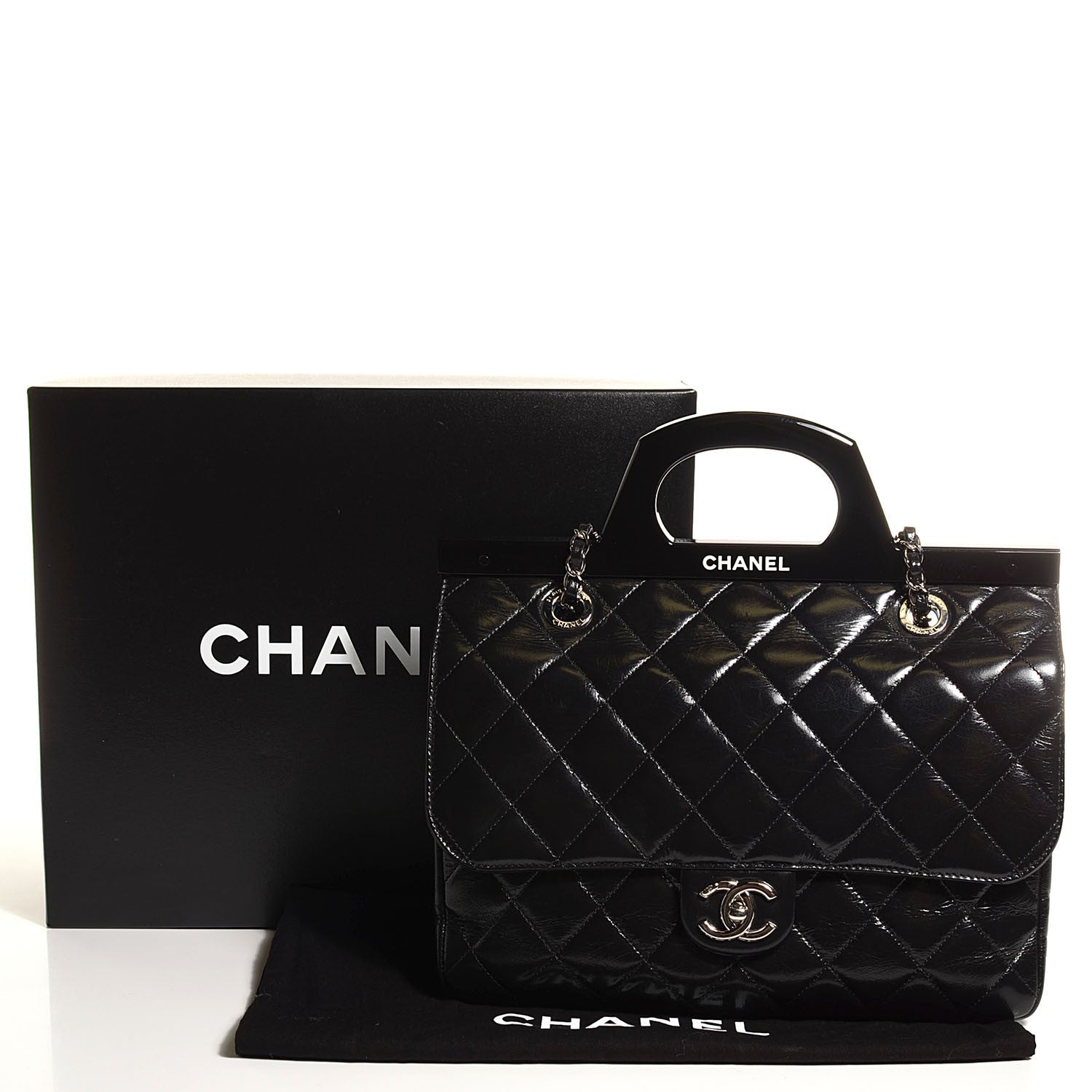 Chanel Glazed Calfskin Small CC Delivery Tote Black 6 of 9