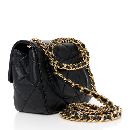 Chanel Lambskin Metal Quilted Mini Top Handle Square Flap Black 3 of 12