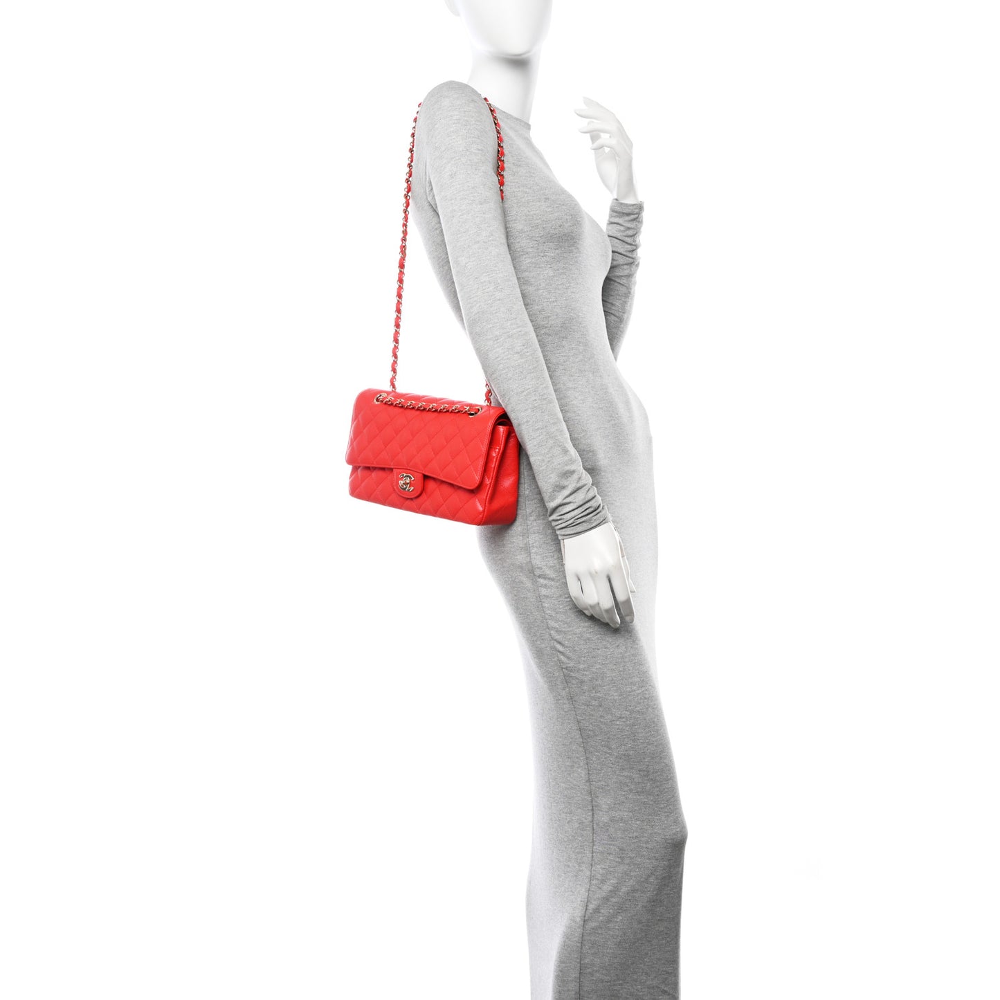 Caviar Quilted Medium Double Flap Red