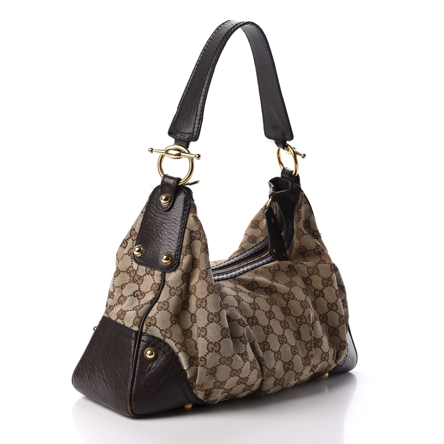 Gucci Monogram Medium Jockey Hobo Dark Brown 3 of 12