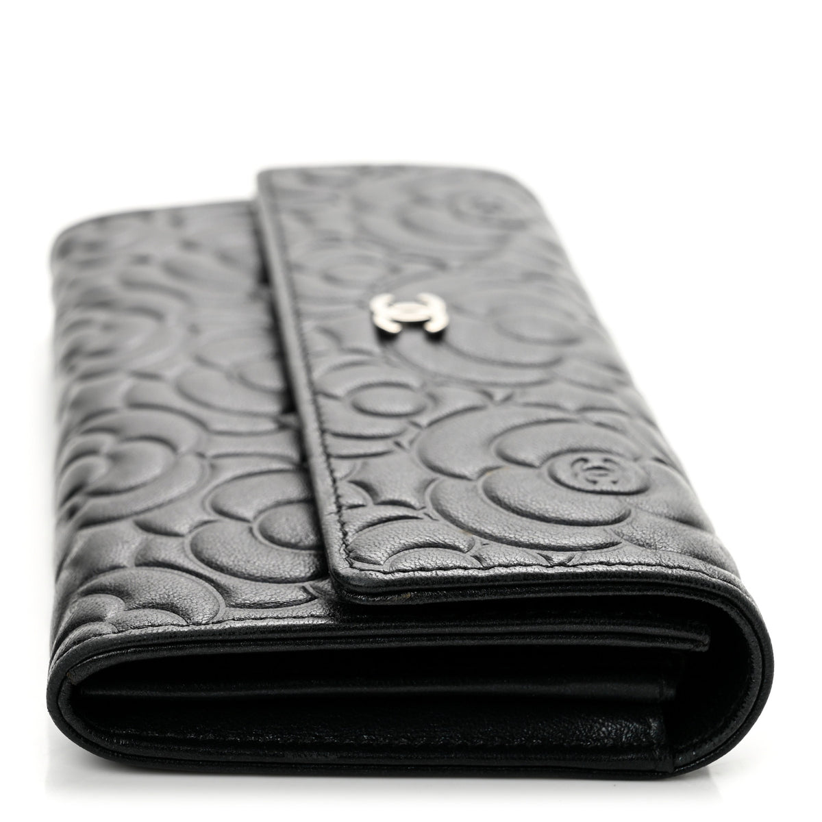 Chanel Lambskin Embossed Camellia Large Gusset Flap Wallet Black 11 of 12