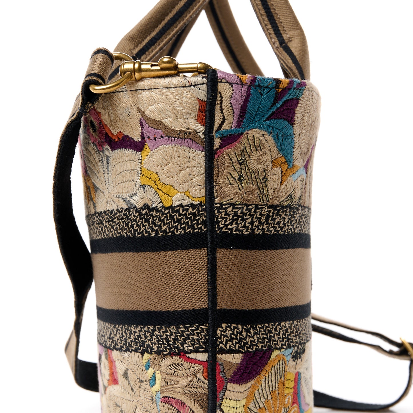 Canvas Embroidered Butterfly Brocart Hat Basket Bag Beige Multicolor