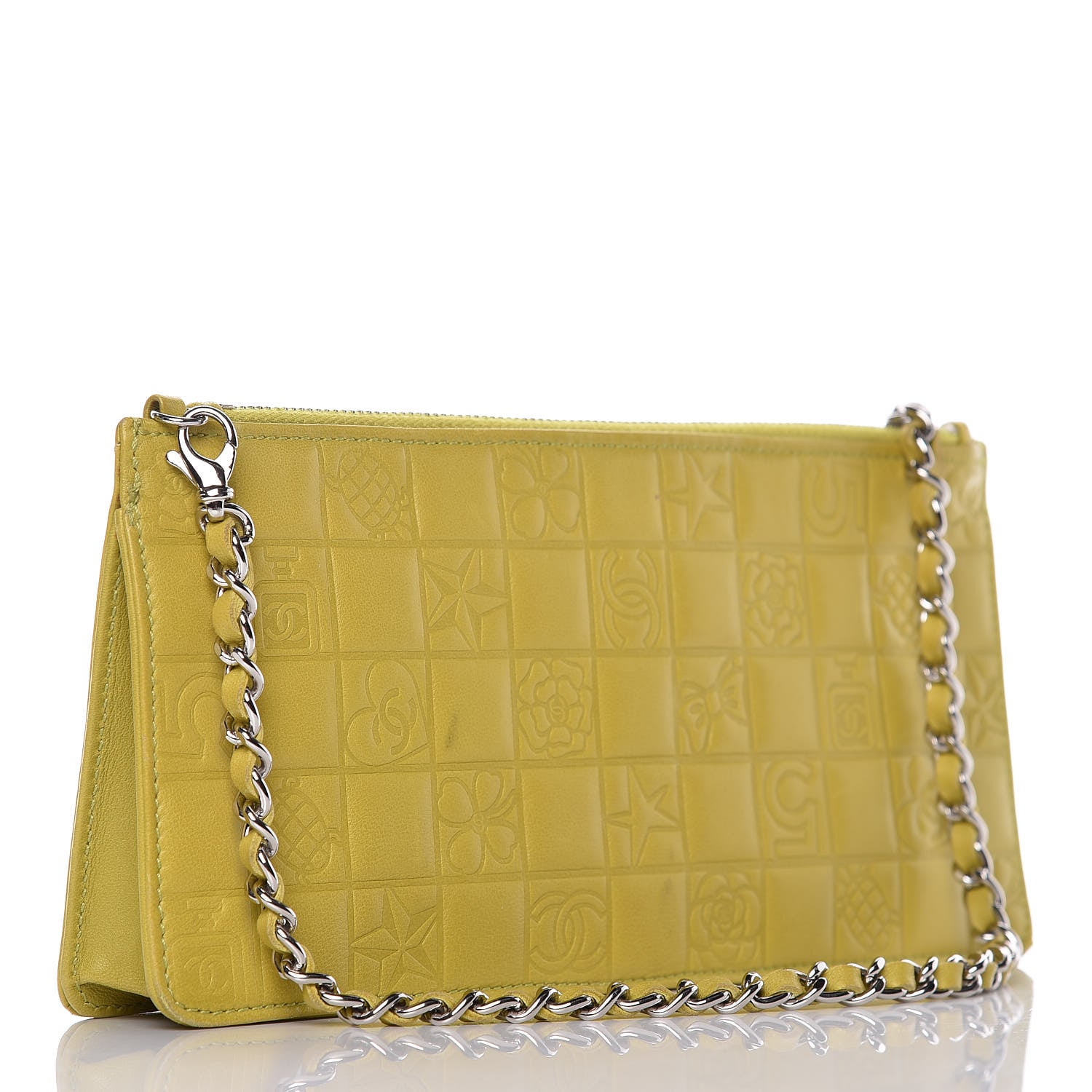 Chanel Lambskin Precious Symbols Pochette Chartreuse 3 of 11