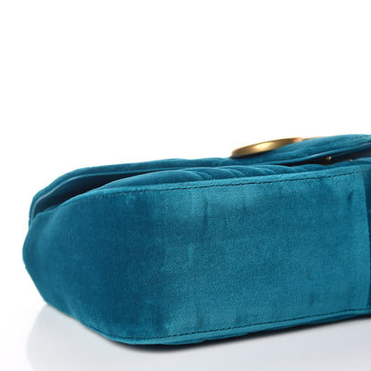 Gucci Velvet Matelasse Small GG Marmont Shoulder Bag Pavone Cyan 8 of 9
