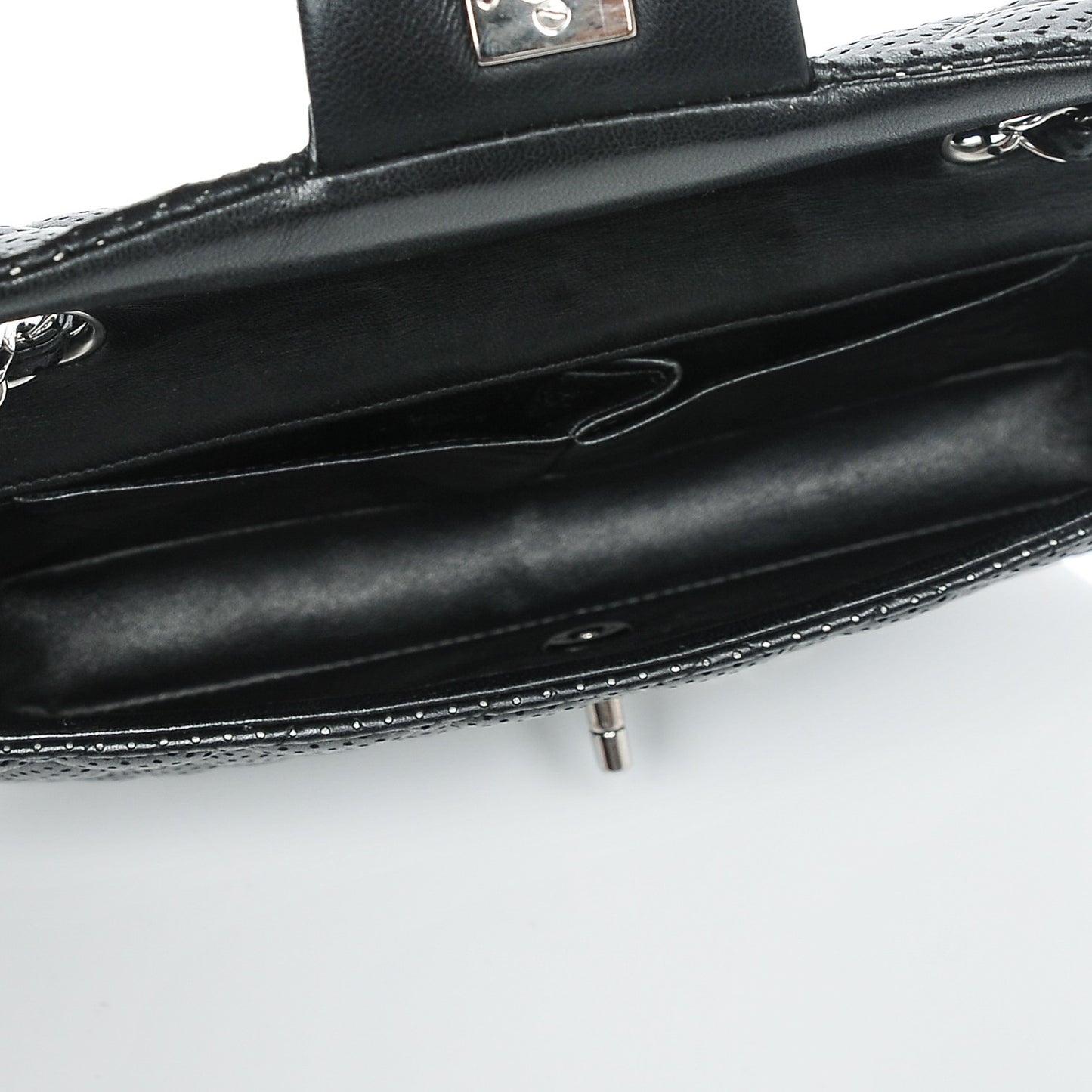 Lambskin Perforated East West Flap Black