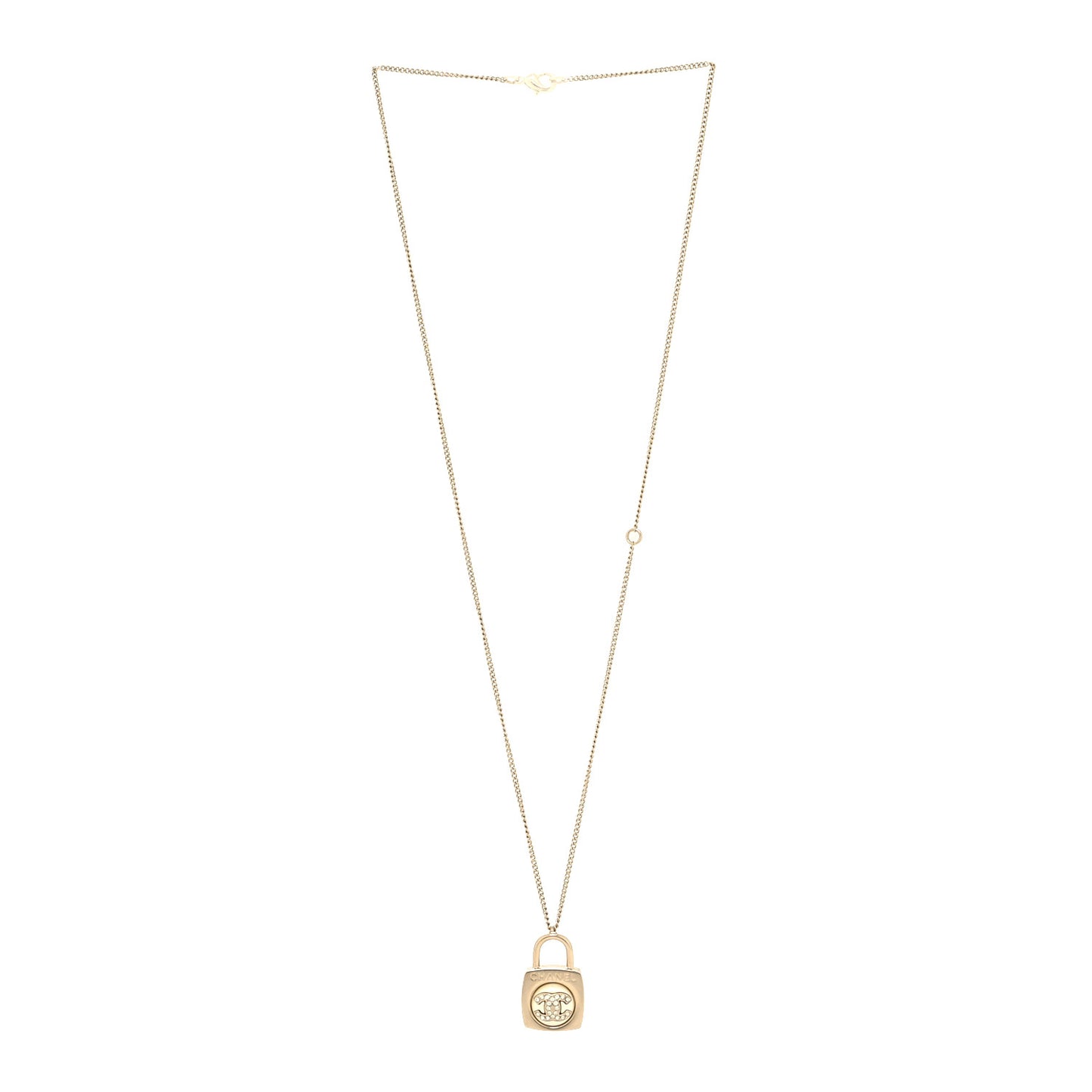 Crystal Pearl Lock CC Necklace Gold
