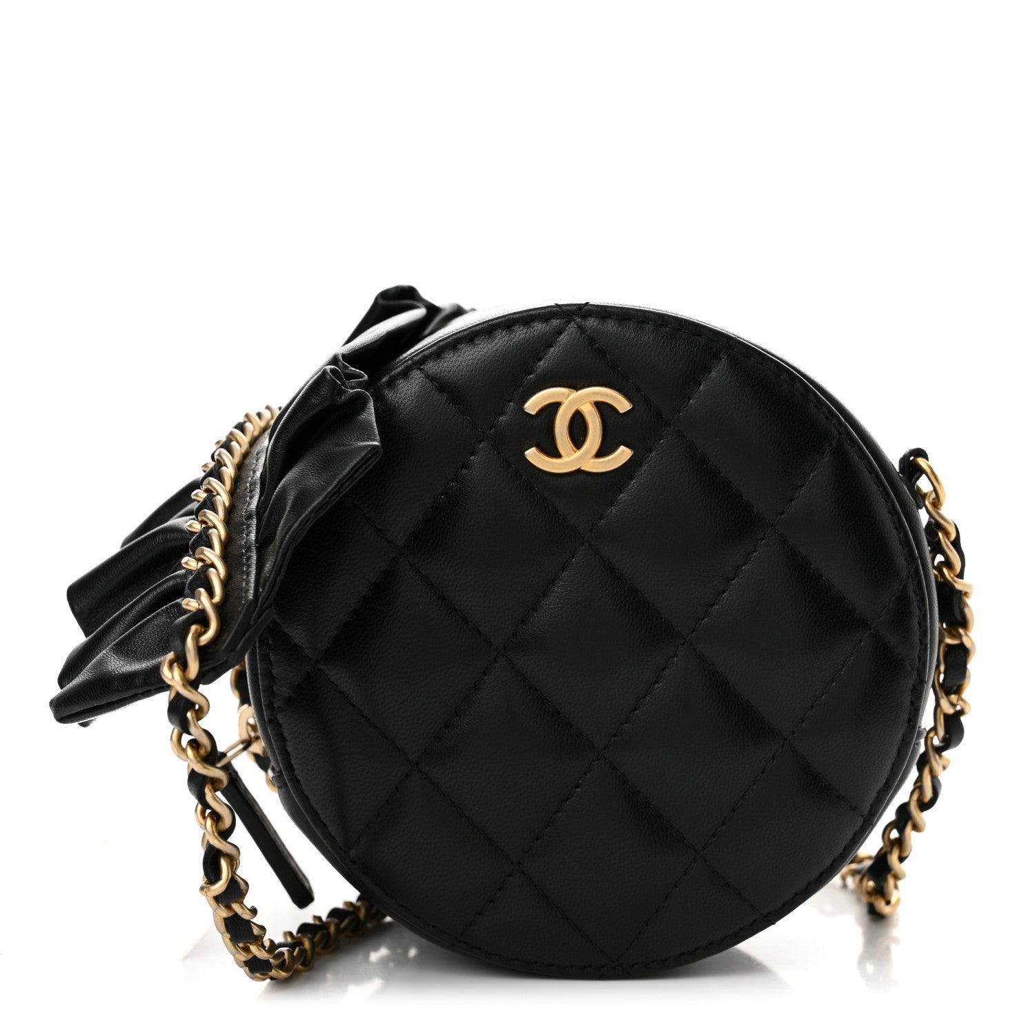 Chanel Lambskin Quilted Romance Round Clutch With Chain Black 1 of 11