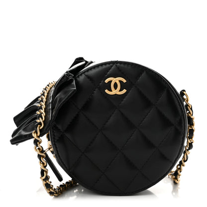 Chanel Lambskin Quilted Romance Round Clutch With Chain Black 1 of 11