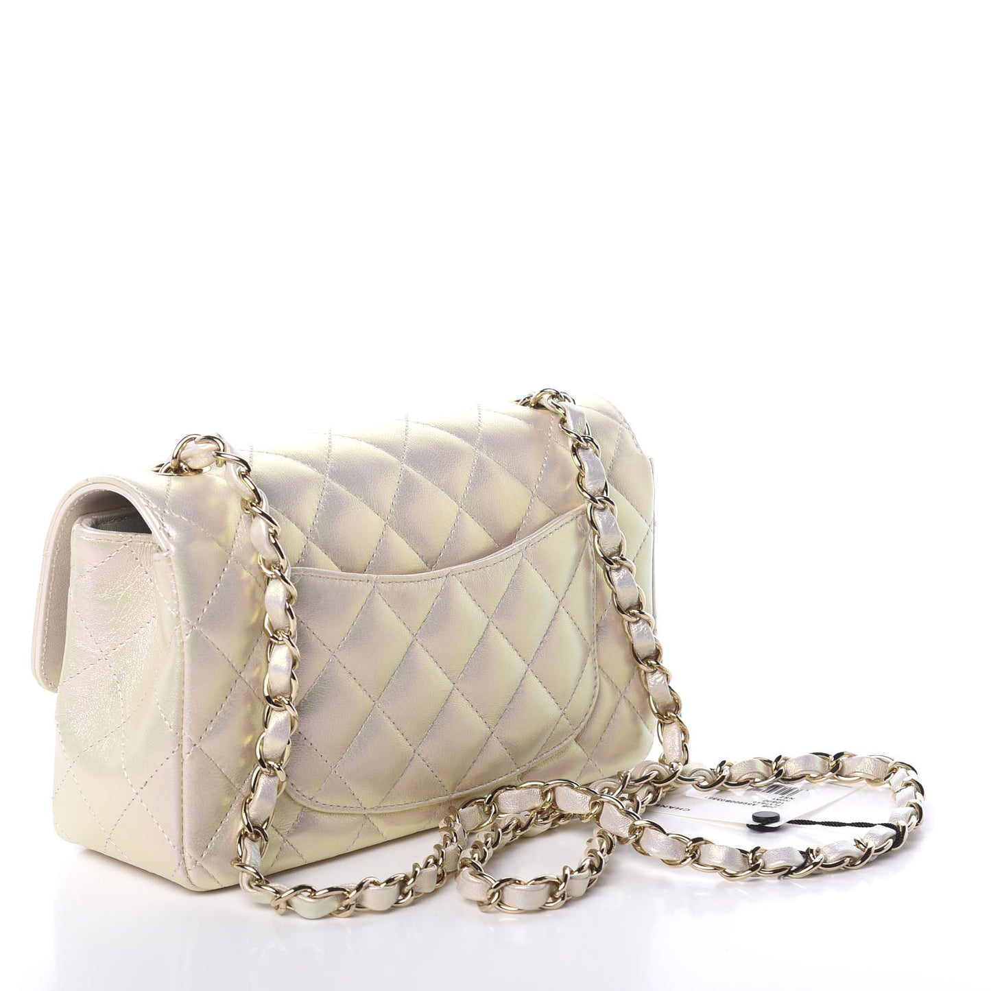 Iridescent Lambskin Quilted Mini Rectangular Flap Ivory