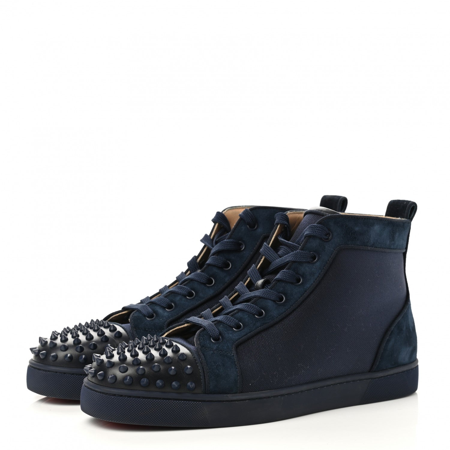 Christian Louboutin Nylon Suede Calfskin Mens Louis Spikes Flat Sneakers 45.5 Blue 3 of 11