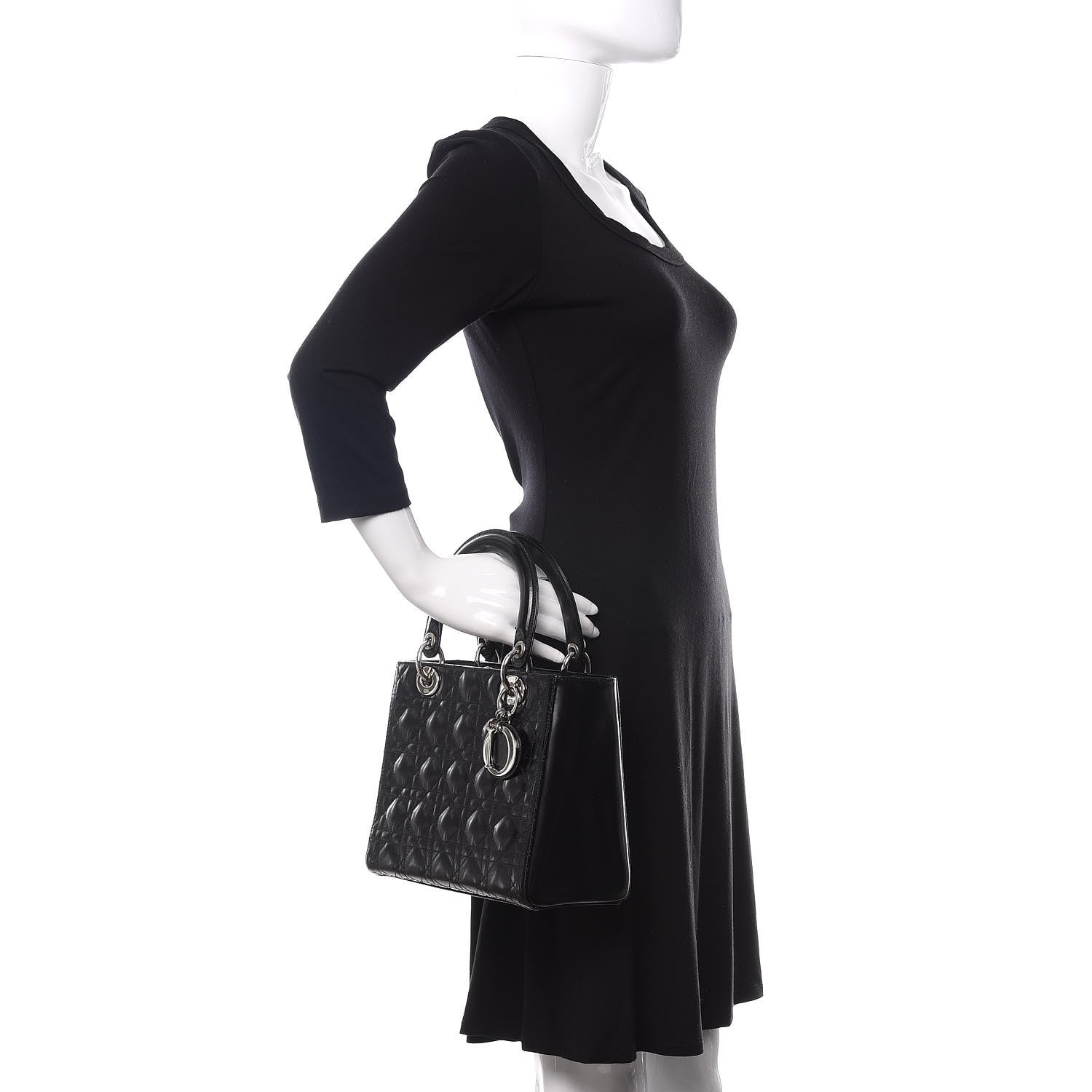 Christian Dior Lambskin Cannage Medium Lady Dior Black 2 of 11