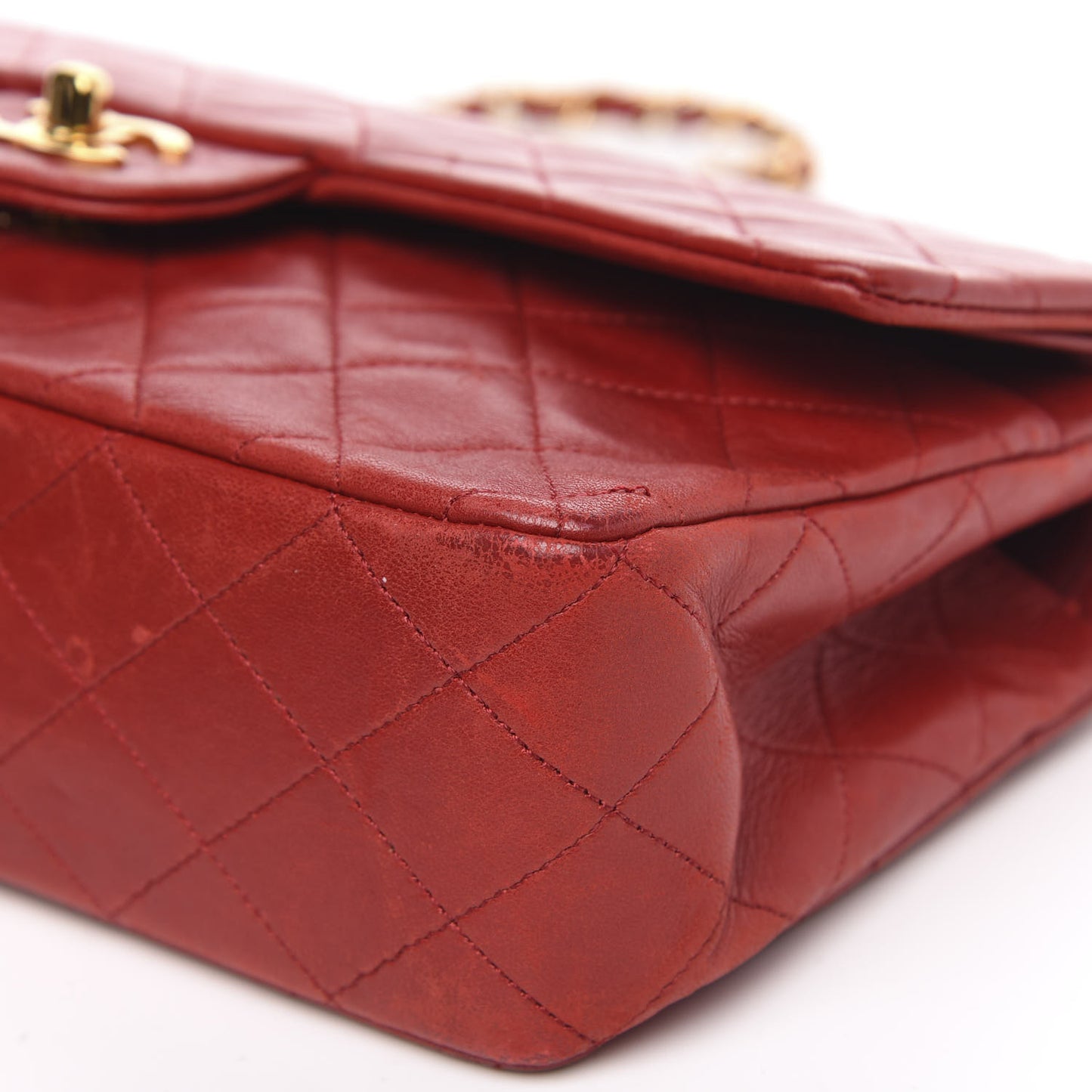 Lambskin Quilted Medium Double Flap Red