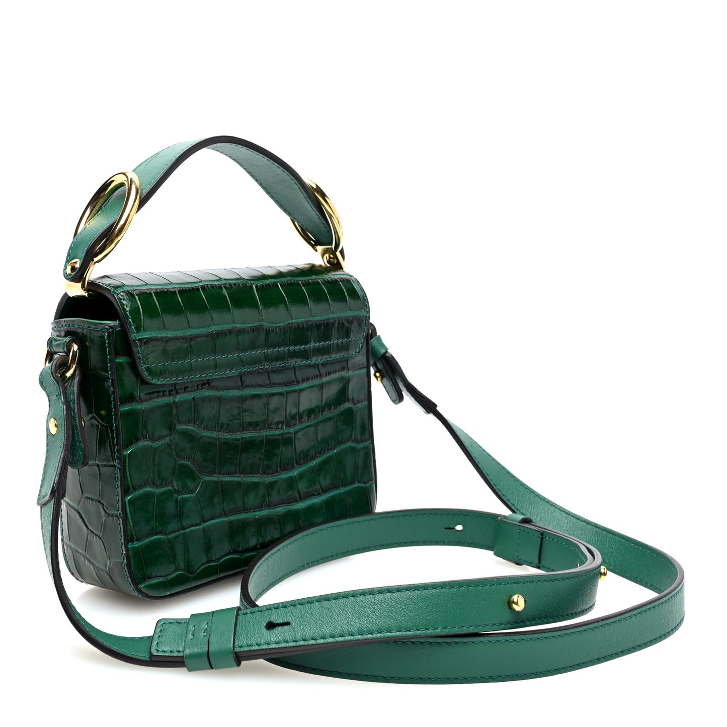 Calfskin Crocodile Embossed Mini C Double Carry Woodsy Green