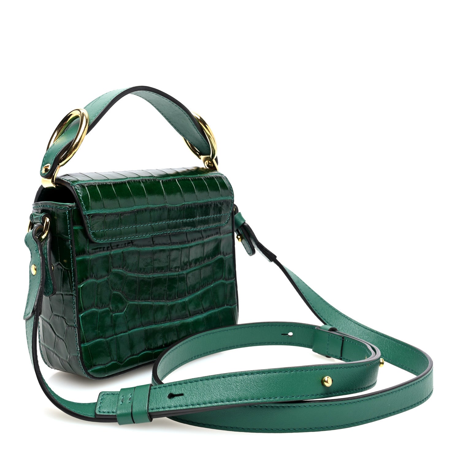 Chloe Calfskin Crocodile Embossed Mini C Double Carry Woodsy Green 3 of 9