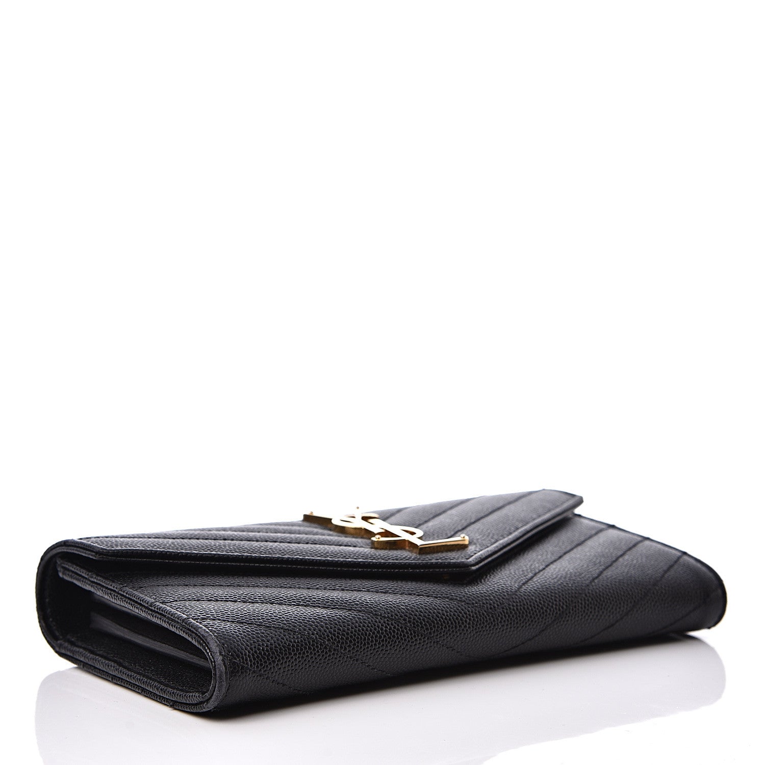Saint Laurent Grain De Poudre Matelasse Chevron Monogram Flap Wallet Black 3 of 12