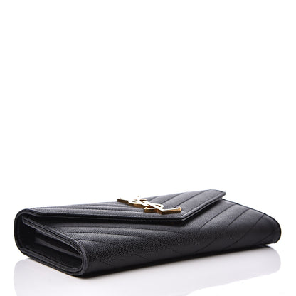 Saint Laurent Grain De Poudre Matelasse Chevron Monogram Flap Wallet Black 3 of 12