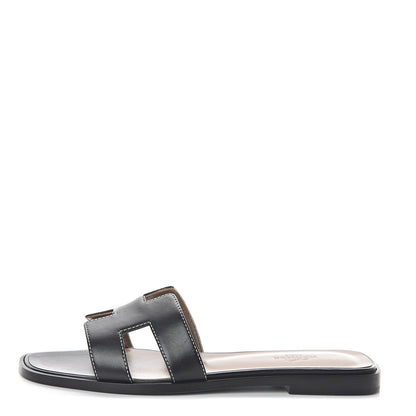Hermes Box Calfskin Oran Sandals 37.5 Black 1 of 7