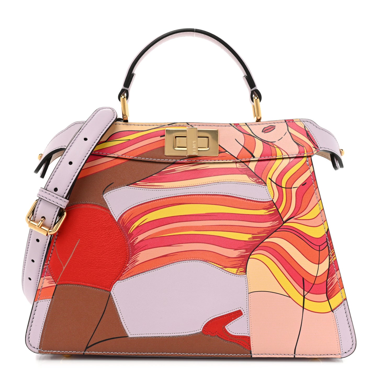Vitello Seta Shiny Nappa Dancing Girls Inlay Small Peekaboo I SEE U Satchel Anemone Multicolor