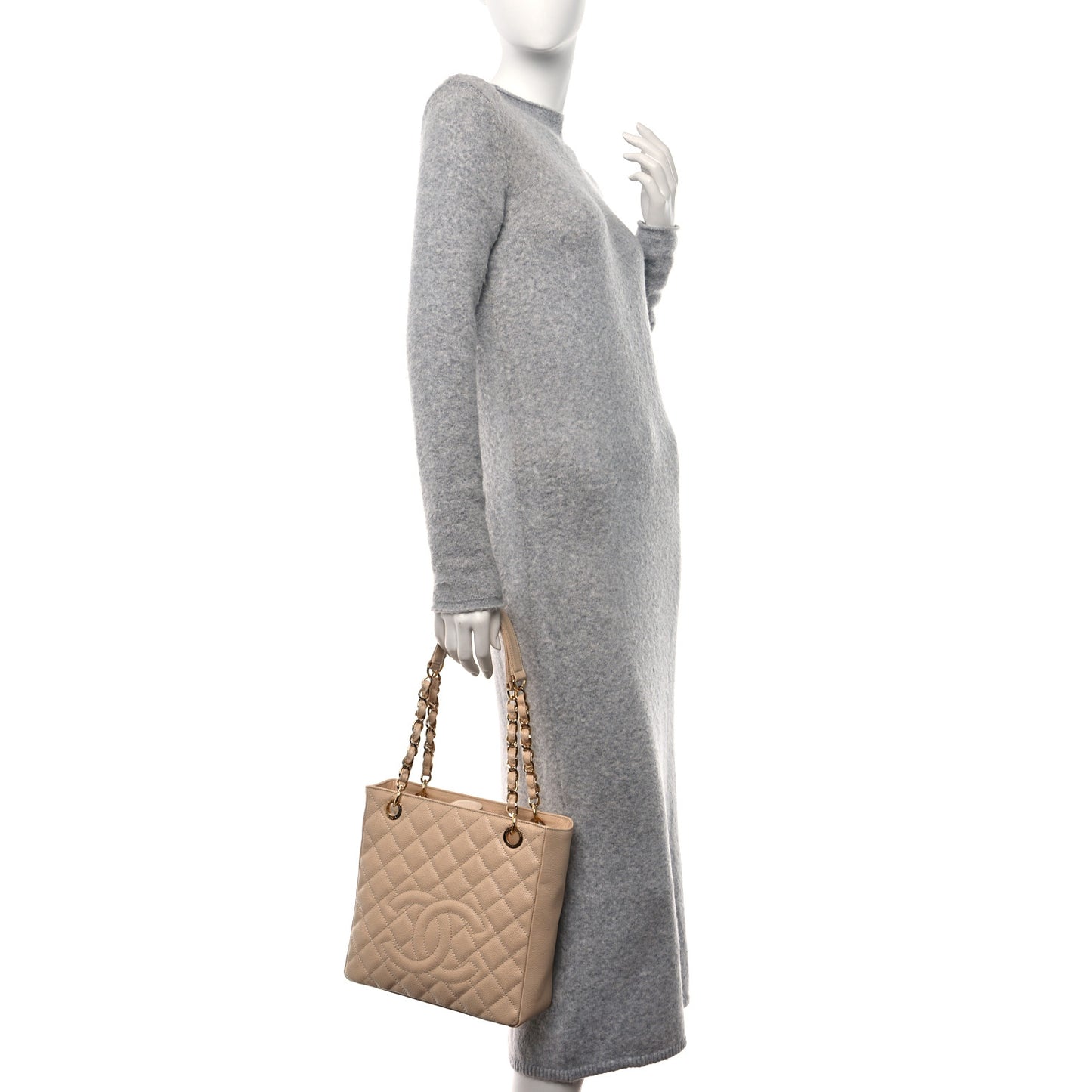 Caviar Quilted Petit Shopping Tote PST Beige Clair