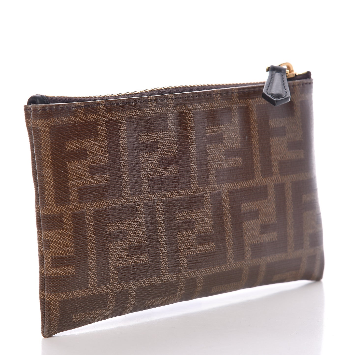 Glazed Fabric Vitello Century FF 1974 Stamp Patch XS FFreedom Flat Pouch Mogano Panna Black