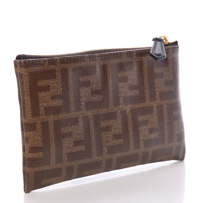 Fendi Glazed Fabric Vitello Century FF 1974 Stamp Patch XS FFreedom Flat Pouch Mogano Panna Black 3 of 8