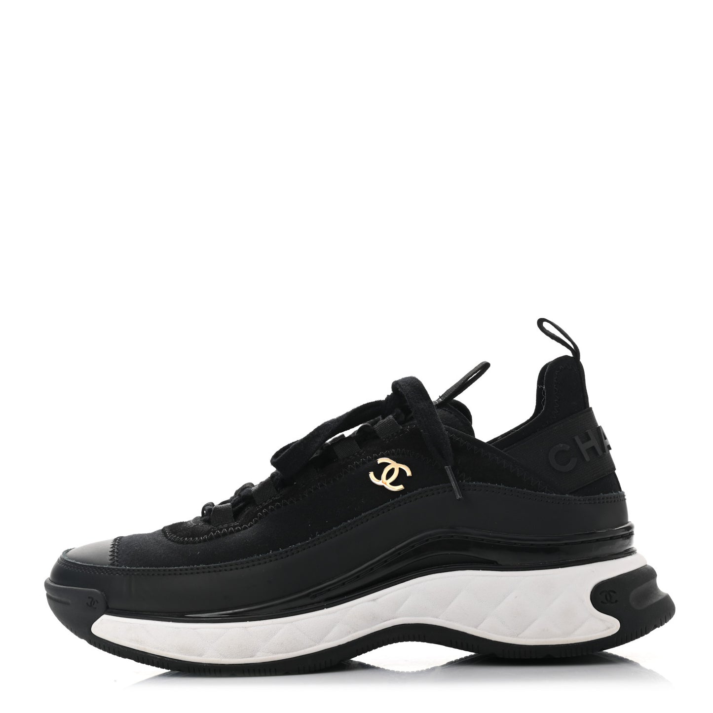 Velvet Calfskin Mixed Fibers CC Sneakers 37.5 Black