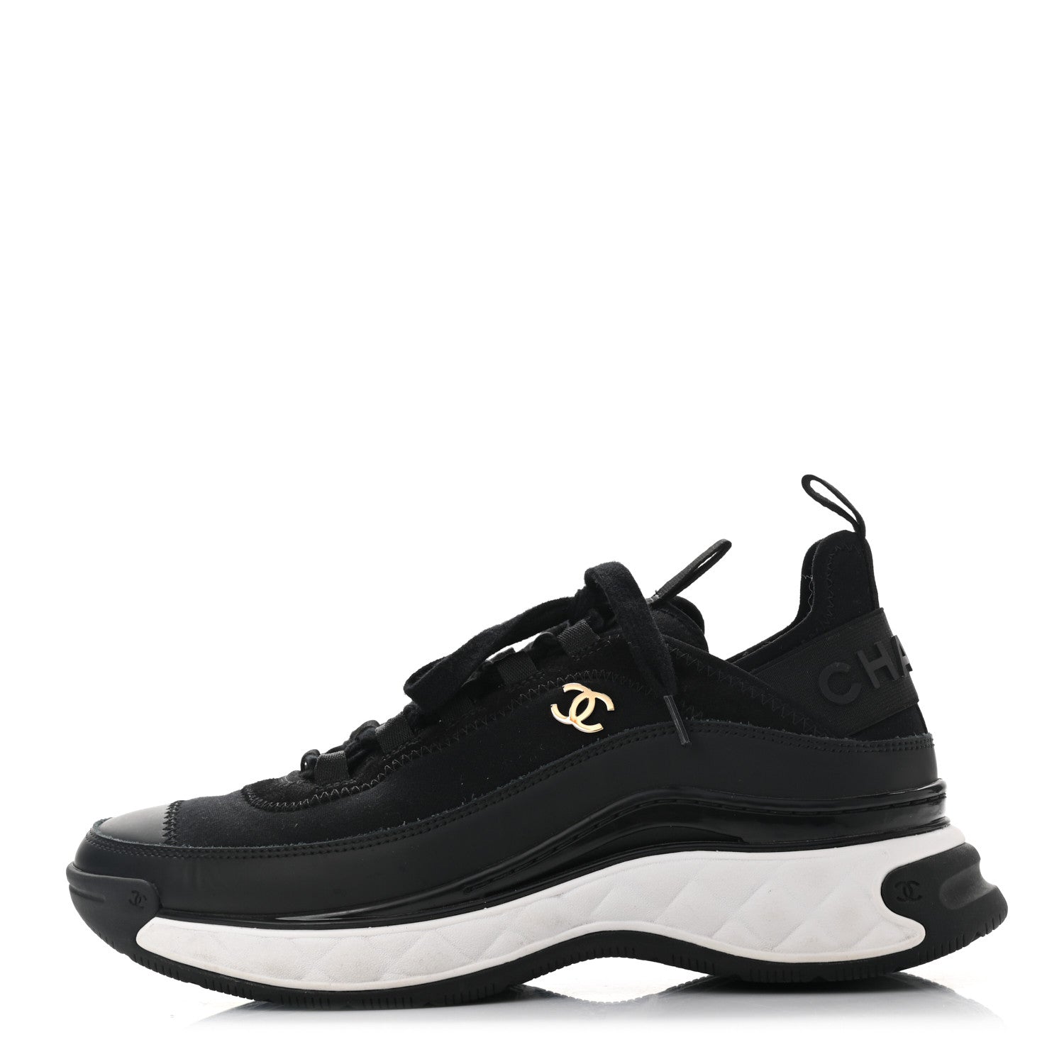 Chanel Velvet Calfskin Mixed Fibers CC Sneakers 37.5 Black 1 of 9