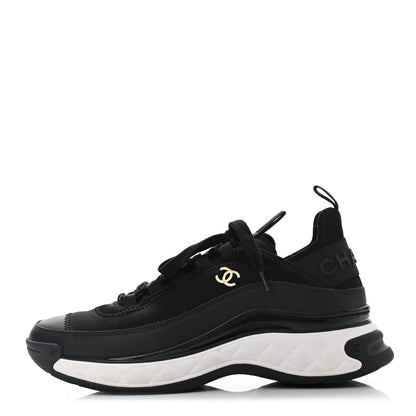 Chanel Velvet Calfskin Mixed Fibers CC Sneakers 37.5 Black 1 of 9