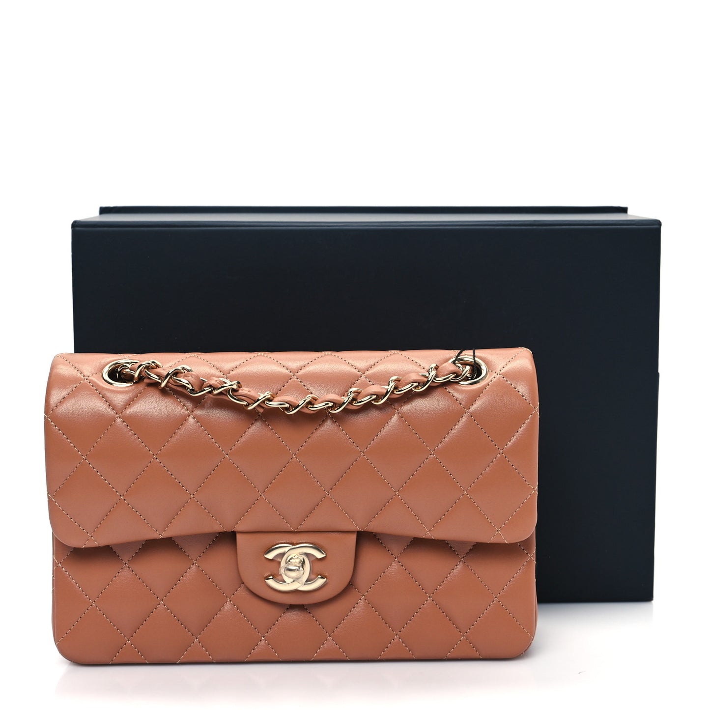 Lambskin Quilted Small Double Flap Brown