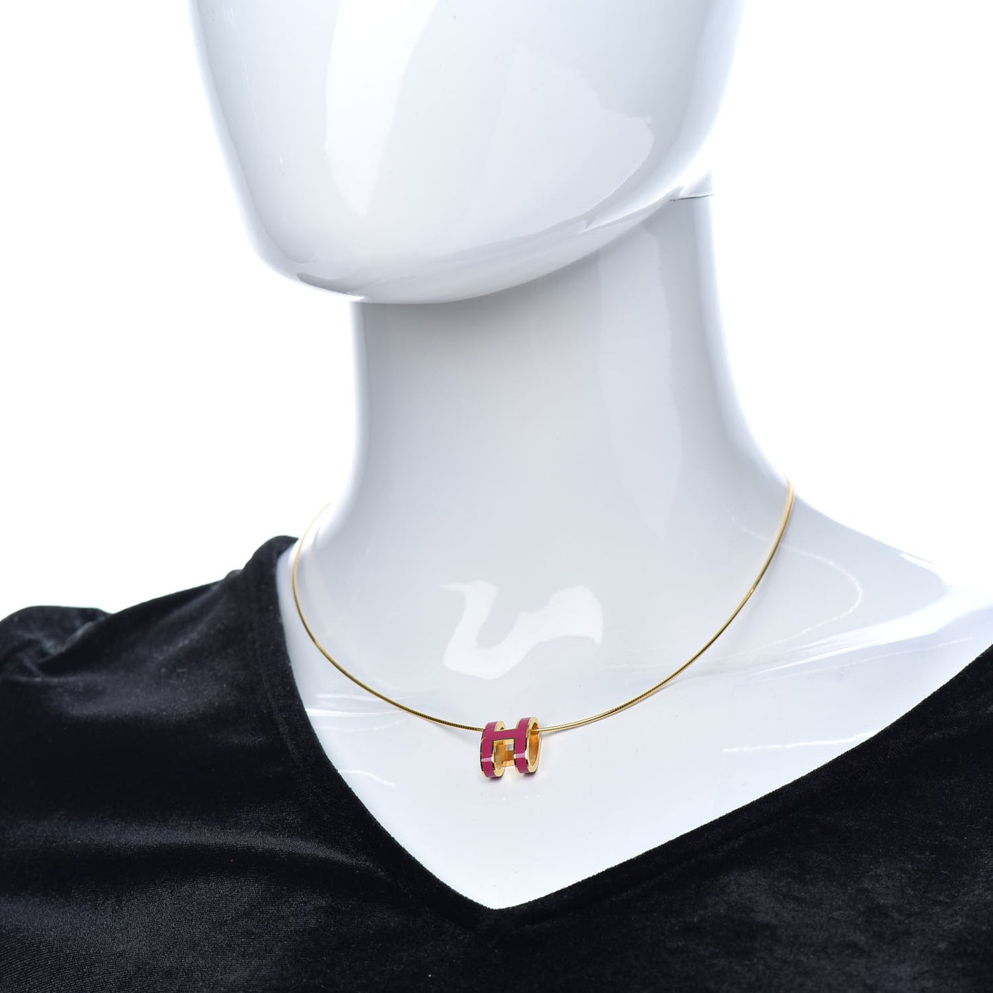 Lacquered Gold Pop H Pendant Necklace Rose Indien