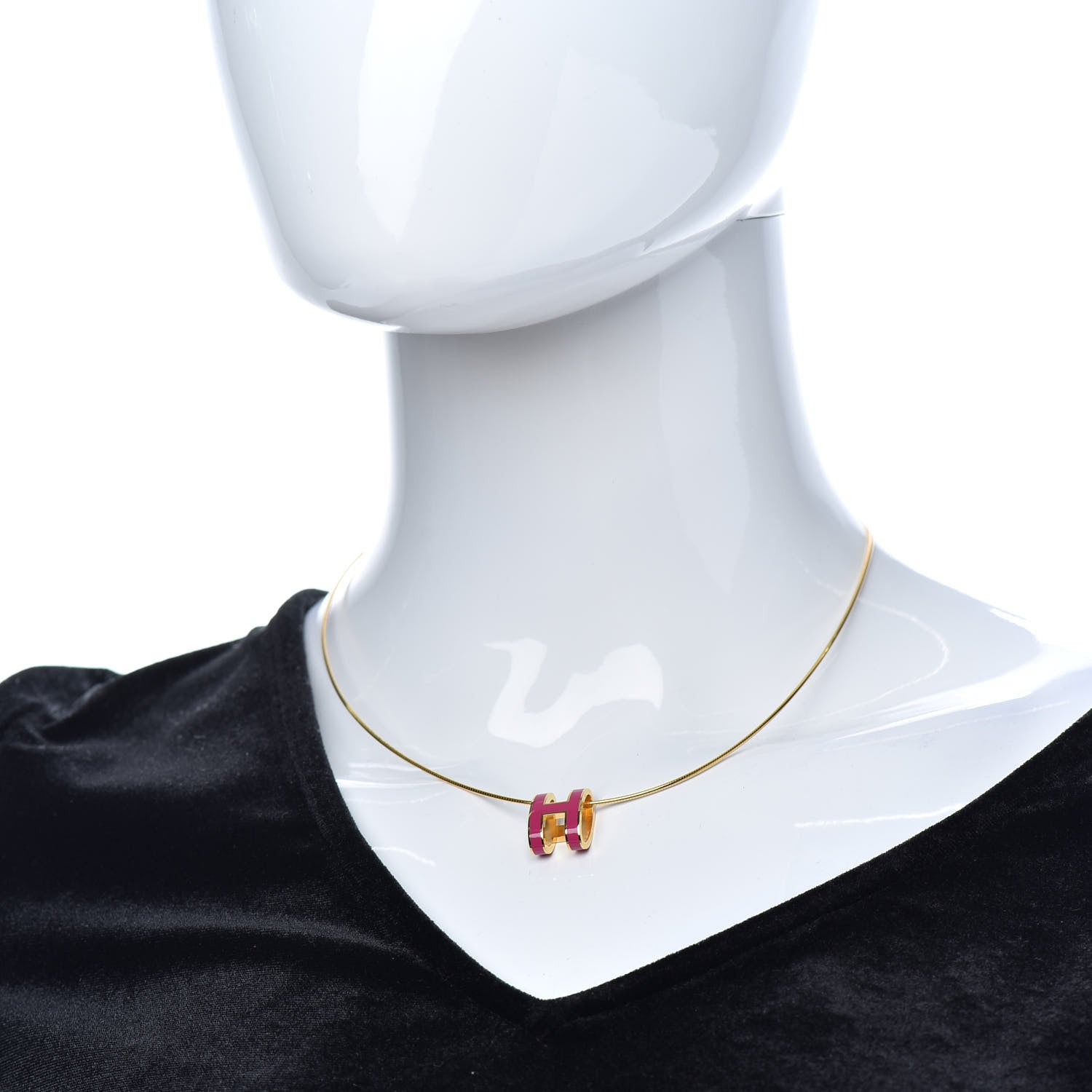 Hermes Lacquered Gold Pop H Pendant Necklace Rose Indien 2 of 5
