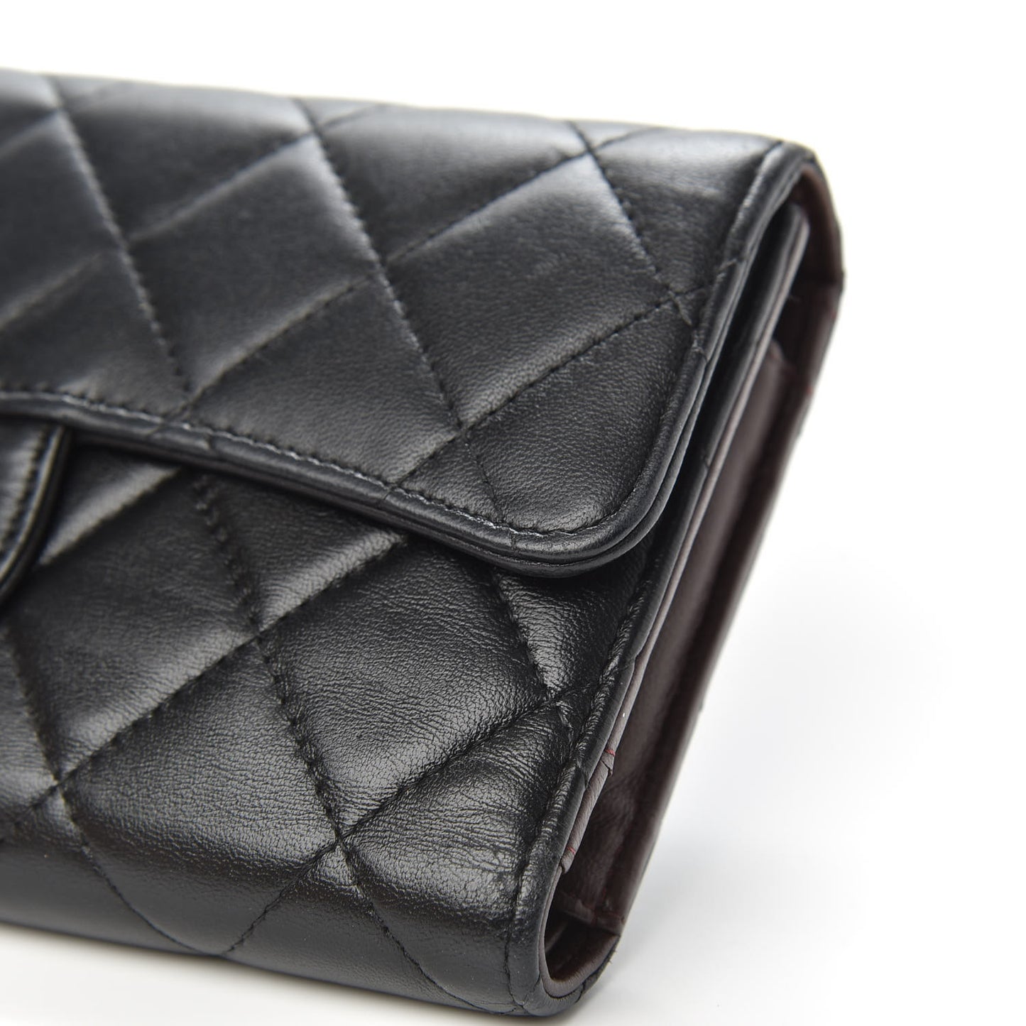 Lambskin Quilted Large Flap Wallet Black