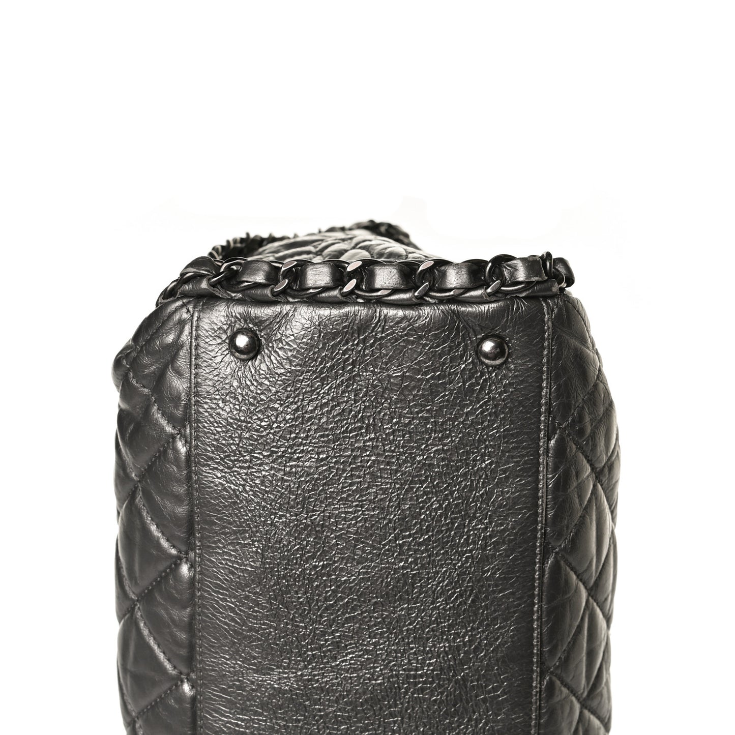 Metallic Calfskin Quilted Medium Chain Me Hobo Dark Silver
