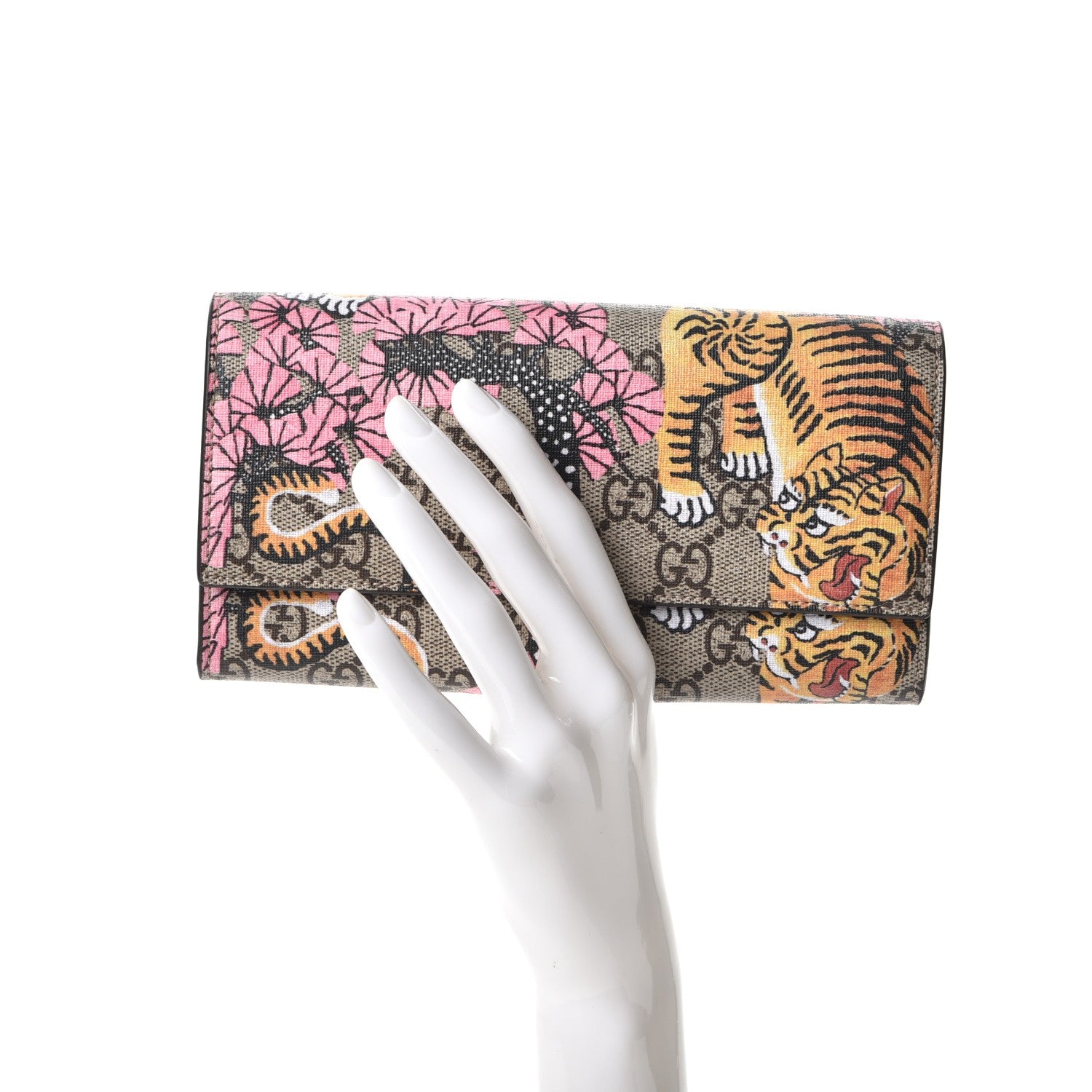 Gucci GG Supreme Monogram Bengal Continental Wallet Beige Pink 2 of 7