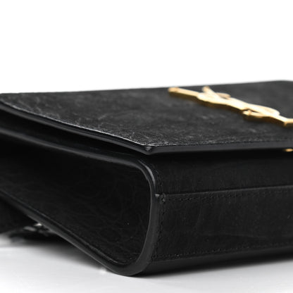 Saint Laurent Suede Crocodile Embossed Monogram Kate Belt Bag Black 8 of 9