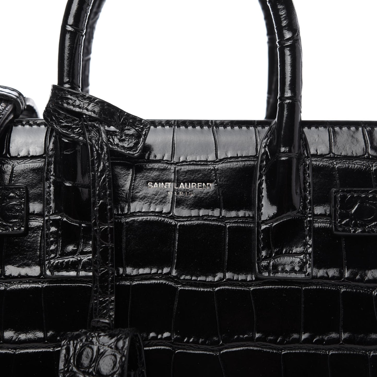 Calfskin Crocodile Embossed Nano Sac De Jour Black