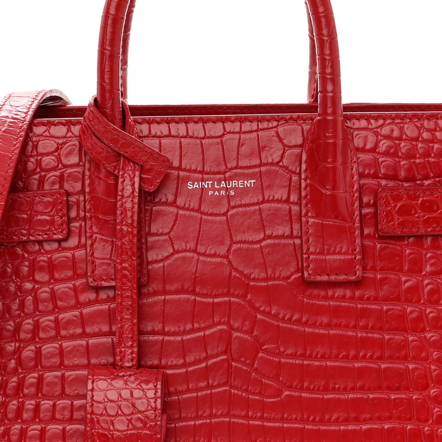 Calfskin Crocodile Embossed Nano Sac De Jour Red