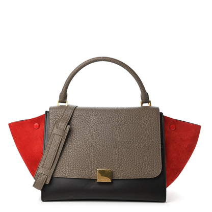 Celine Bullhide Calfskin Nubuck Medium Tri-Color Trapeze Taupe 1 of 12