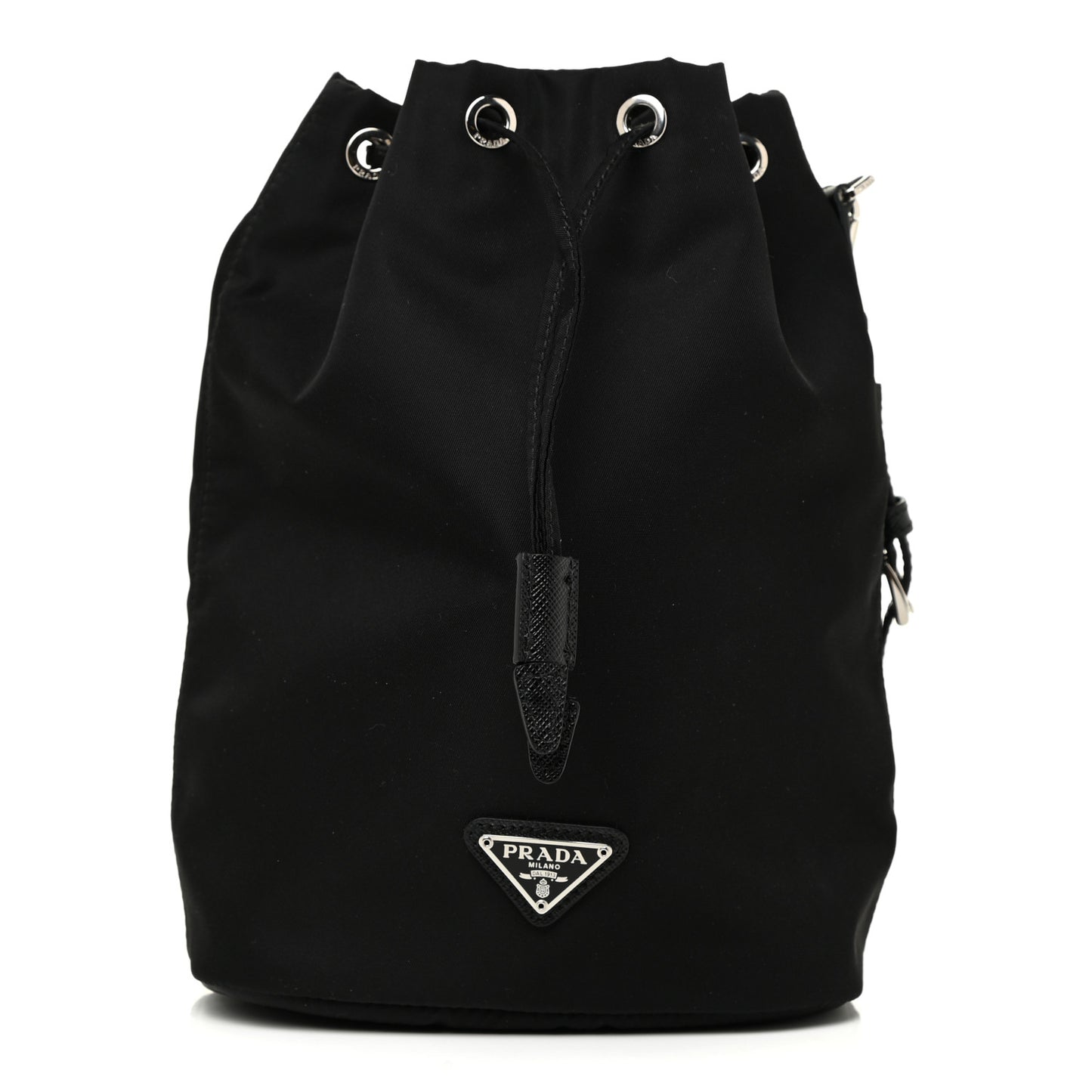 Saffiano Tessuto Nylon Vela Bucket Wristlet Black