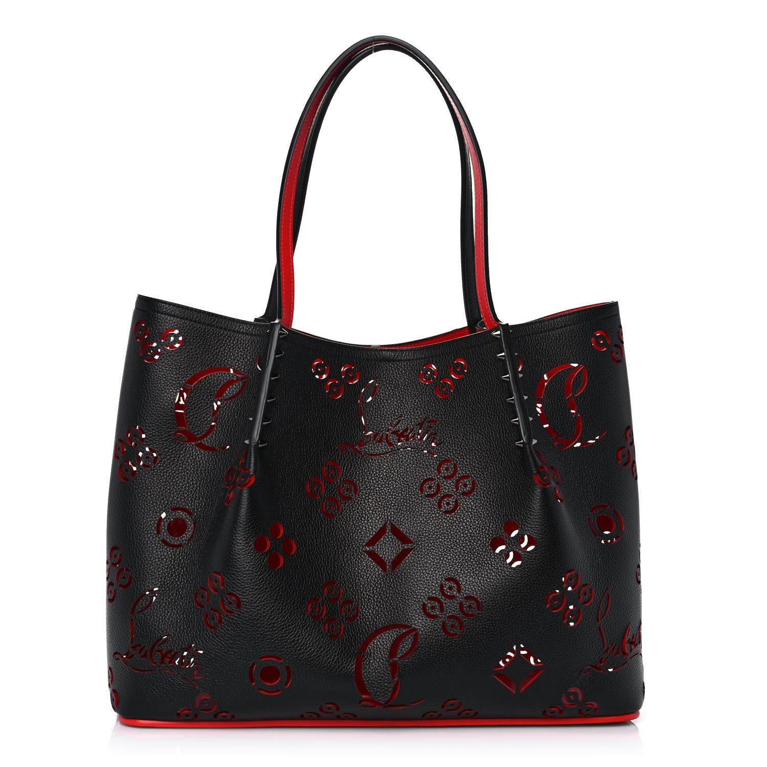 Christian Louboutin Calfskin Loubinthesky Large Perforated Cabarock Spikes Tote Black 1 of 9