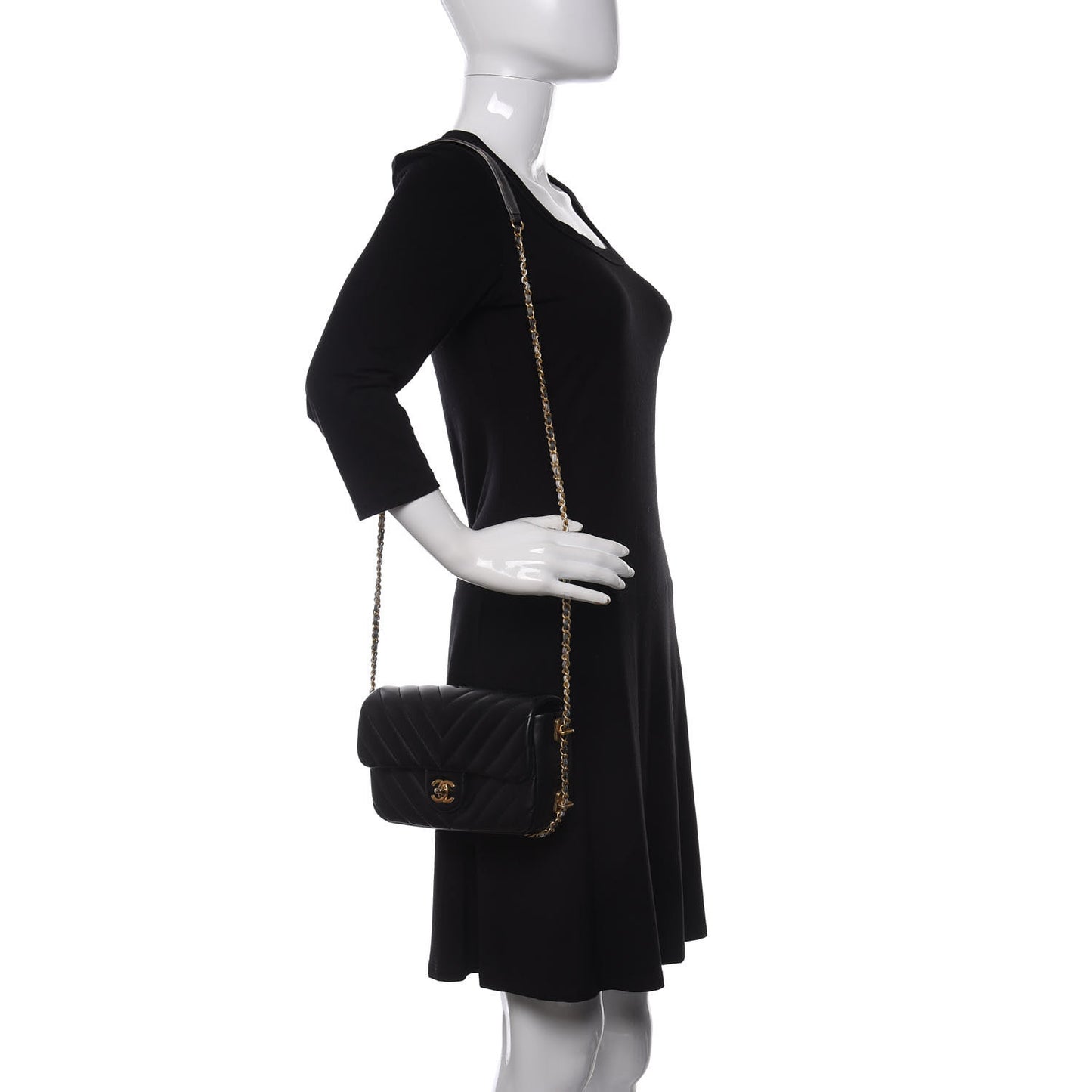 Lambskin Chevron Quilted Chain Around Mini Rectangular Flap Black