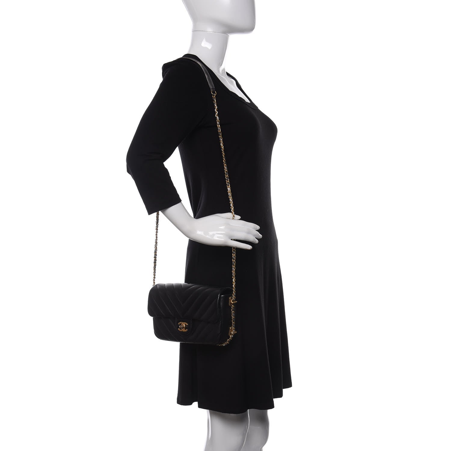 Chanel Lambskin Chevron Quilted Chain Around Mini Rectangular Flap Black 2 of 10
